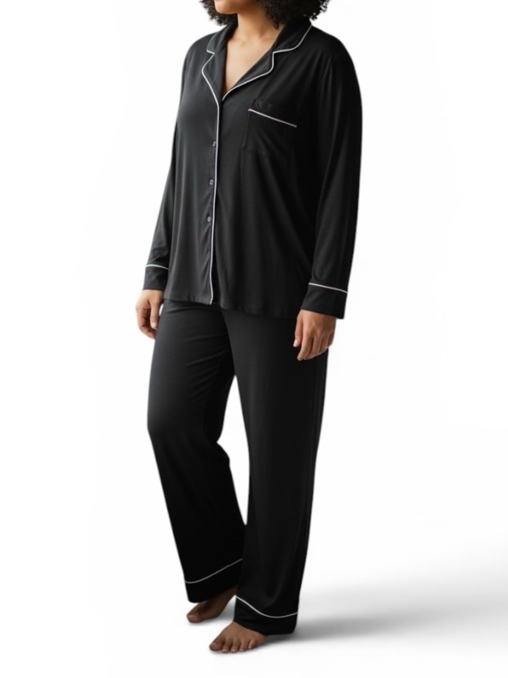Tamara H NWT Pyjama Set Black White Contrast Piping Long Sleeve Button Up 1X
